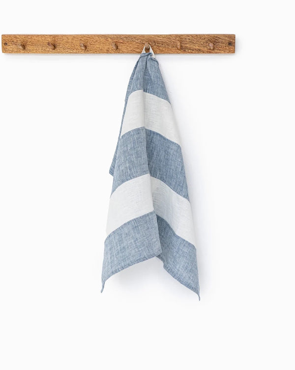 Zero Waste Linen Tea Towel - Blue Melange Stripe