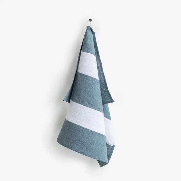 Zero-Waste Striped Linen Tea Towel - Gray Blue