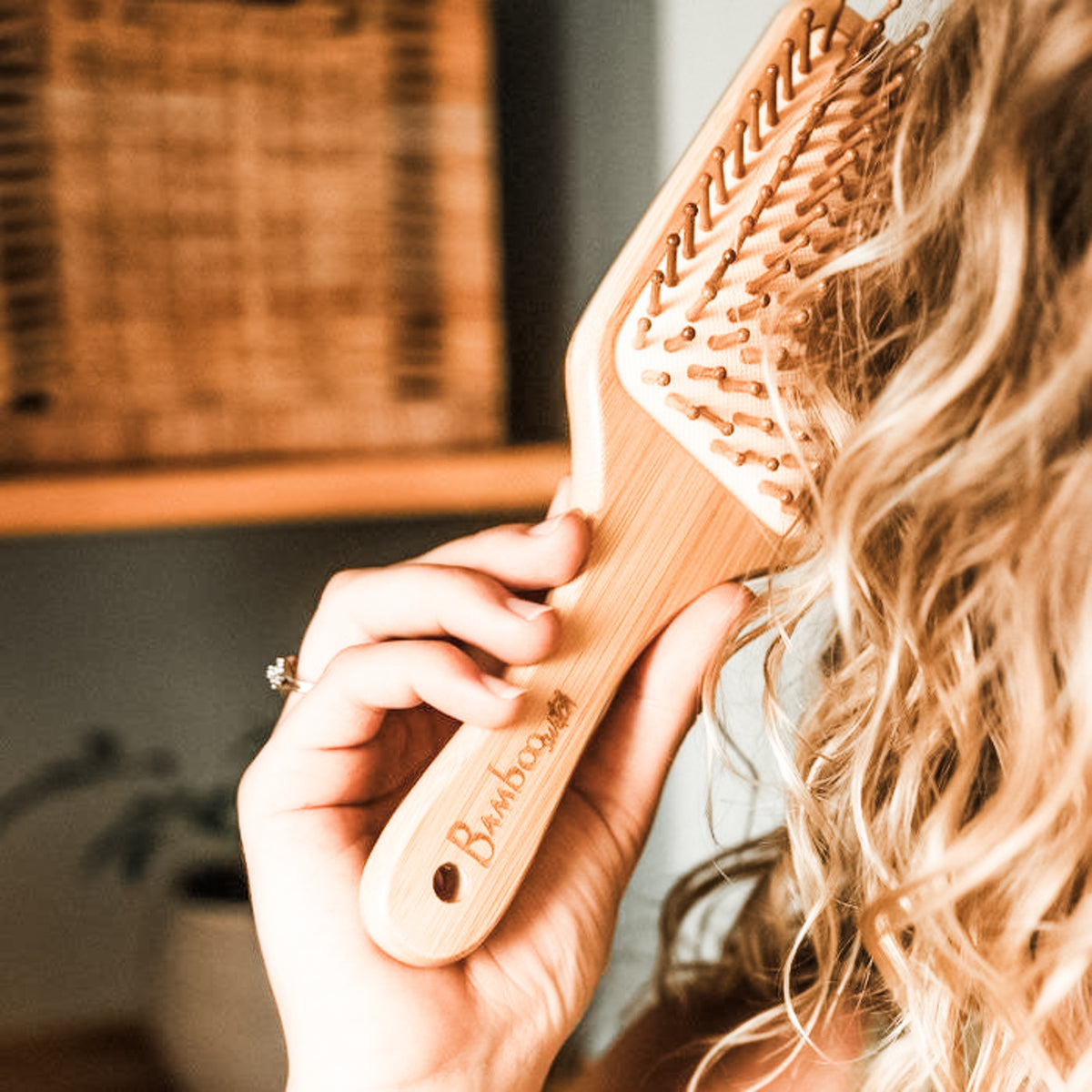 Natural Bamboo Paddle Hair Brush Square Small