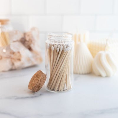Decorative 4" White Tip Matches in Glass Jar - Little Flower Soap Co