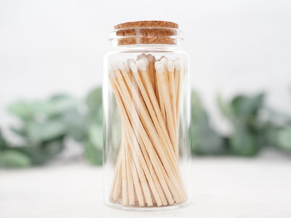 Decorative 4" White Tip Matches in Glass Jar - Little Flower Soap Co