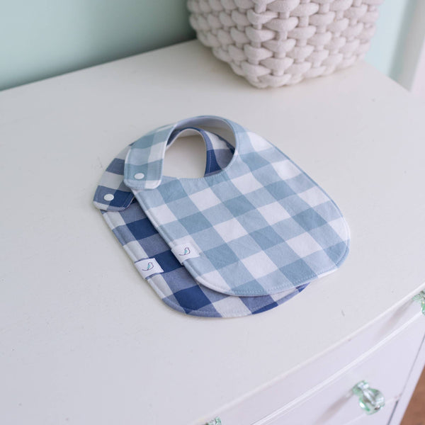 Gingham Check Bib - Light Blue - Little Flower Soap Co