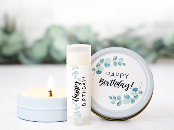 Happy Birthday Small Candle and Lip Balm Gift - Little Flower Soap Co