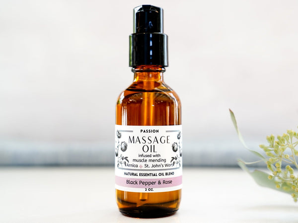 Massage Oil with Arnica - Passion - Black Pepper & Rose - Little Flower Soap Co