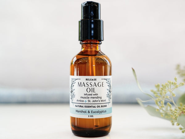 Massage Oil with Arnica - Release - Menthol & Eucalyptus - Little Flower Soap Co