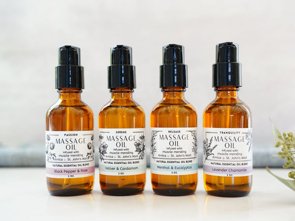 Massage Oil with Arnica - Serene - Vetiver & Cardamom - Little Flower Soap Co