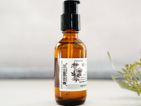 Massage Oil with Arnica - Serene - Vetiver & Cardamom - Little Flower Soap Co