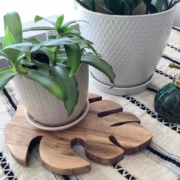 Monstera Leaf Wooden Riser – Handmade Plant Stand or Trivet - Little Flower Soap Co