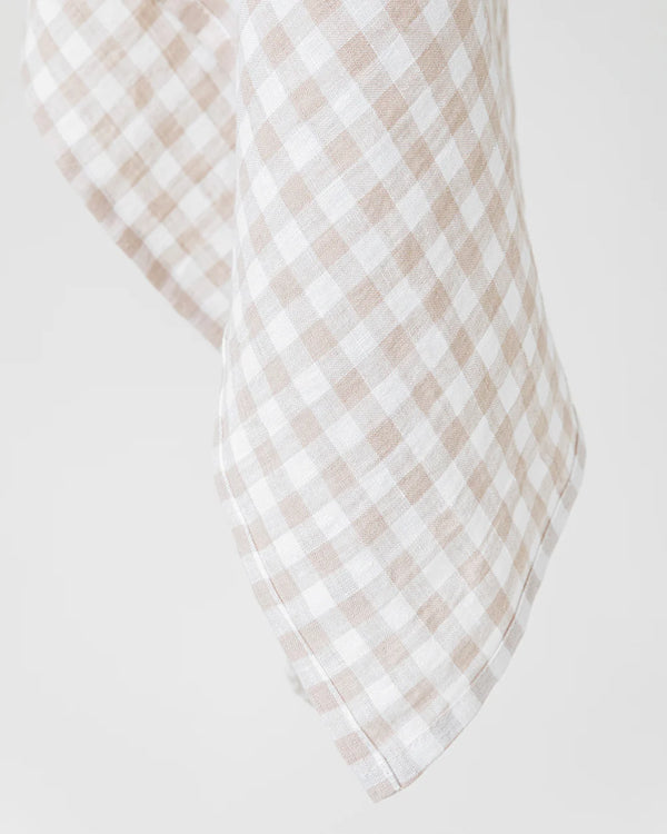 Zero-Waste Striped Linen Tea Towel - Oatmeal Gingham