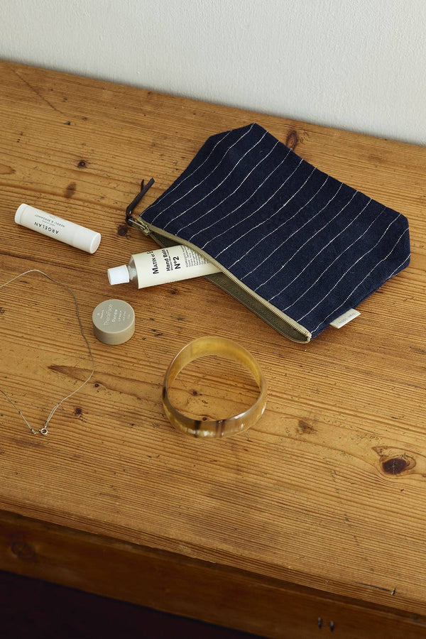 Navy Pinstripe Travel Pouch - Little Flower Soap Co
