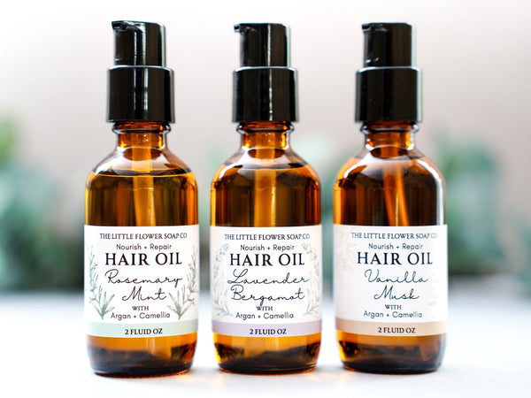 Nourish + Repair Hair Oil with Argan & Camellia - Vanilla Musk - Little Flower Soap Co