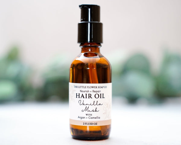 Nourish + Repair Hair Oil with Argan & Camellia - Vanilla Musk - Little Flower Soap Co