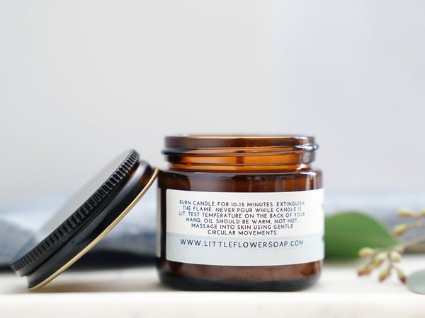 Release Massage Oil Candle - Menthol Eucalyptus Cinnamon - Little Flower Soap Co