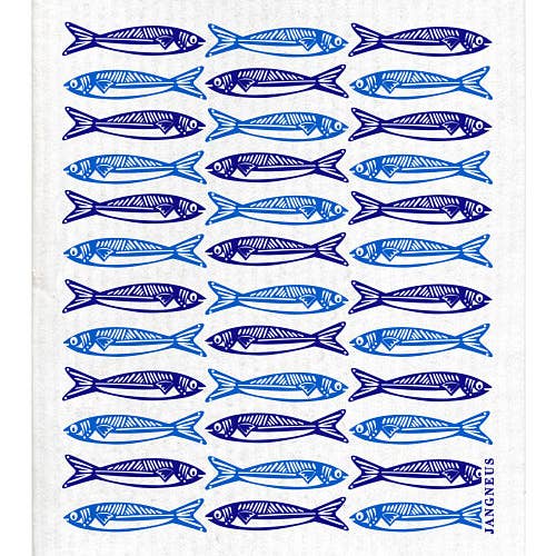 Swedish Dish Cloth - Sardines Blue Folk Print - Little Flower Soap Co