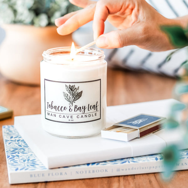 Tobacco and Bay Leaf Essential Oil - 8oz Soy Wax Candle - Little Flower Soap Co