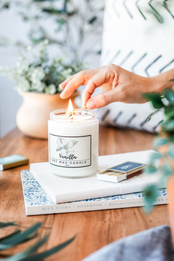 Vanilla Essential Oil - 8oz Soy Wax Candle - Little Flower Soap Co