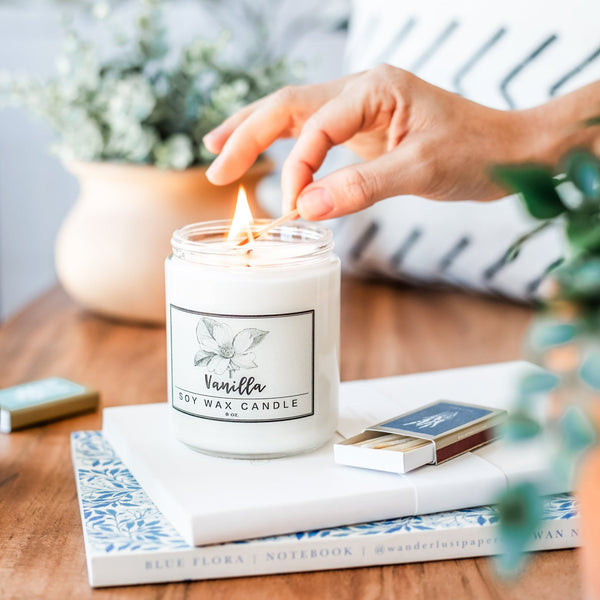 Vanilla Essential Oil - 8oz Soy Wax Candle - Little Flower Soap Co