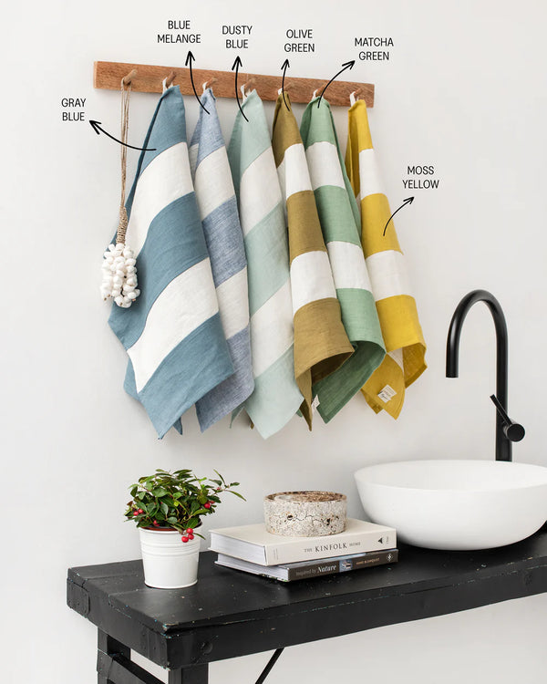 Zero Waste Linen Tea Towel - Blue Melange Stripe