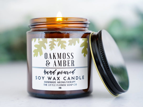 Oakmoss and Amber Hand Poured Candle - Little Flower Soap Co