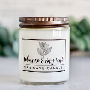 Tobacco and Bay Leaf Essential Oil - 8oz Soy Wax Candle - Little Flower Soap Co