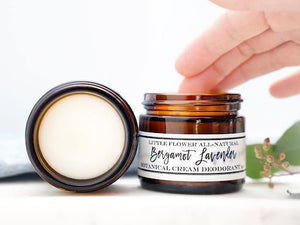 Lavender Bergamot Natural Deodorant — handmade aluminum-free deodorant cream in glass jar by The Little Flower Soap Co.