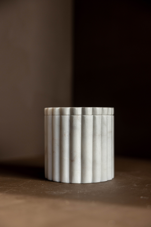 Fluted Jar Canister White Marble