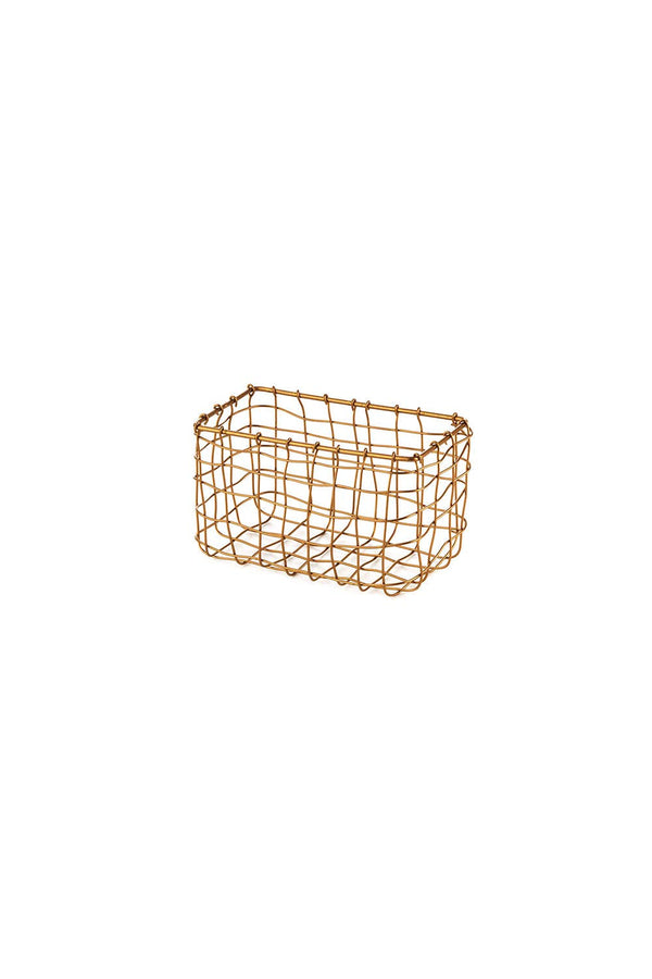 Rustic Brass Wire Basket – Rectangular Organizer for Kitchen or Bath