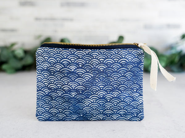 Blue Wave Canvas Cosmetic Zip Bag