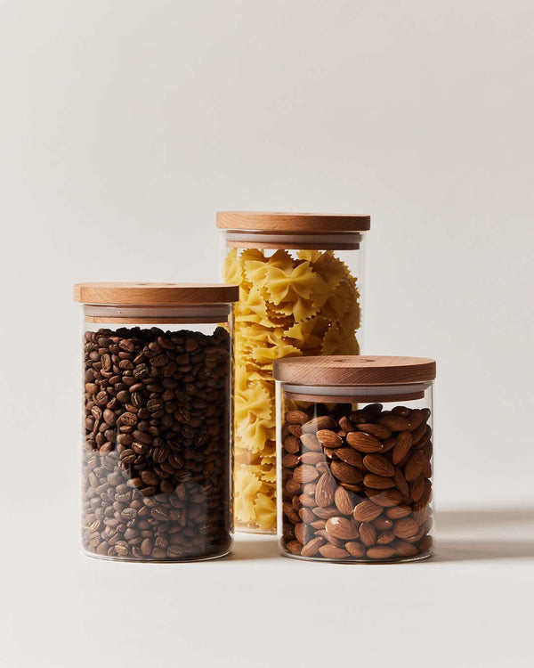 Airtight Glass Storage Canister with Beechwood Lid for Kitchen or Bathroom