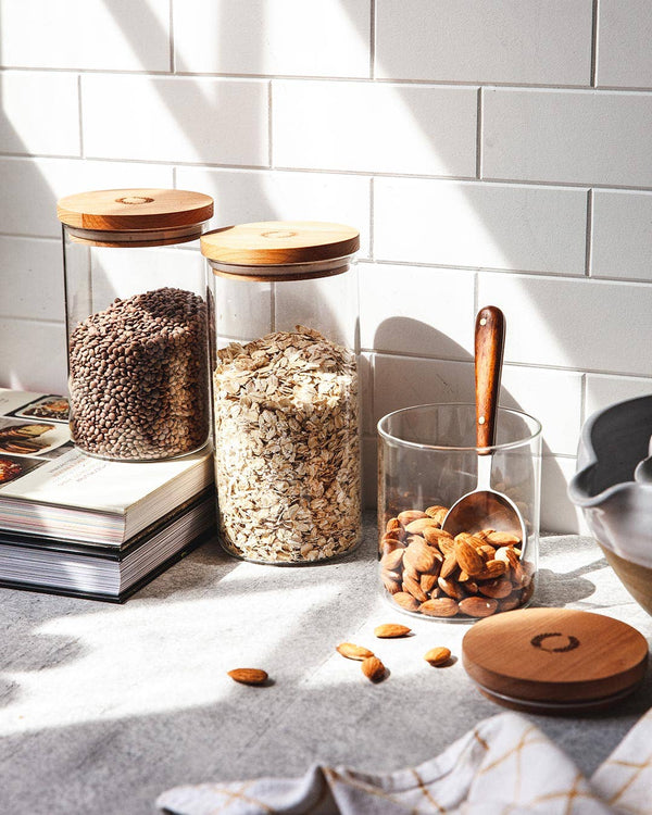 Airtight Glass Storage Canister with Beechwood Lid for Kitchen or Bathroom