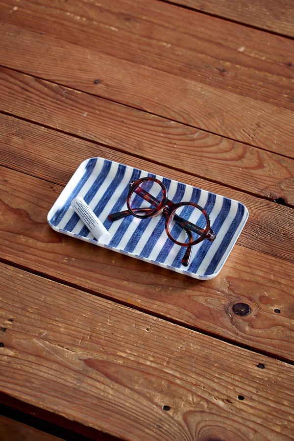 Linen Tray - White Blue Stripe