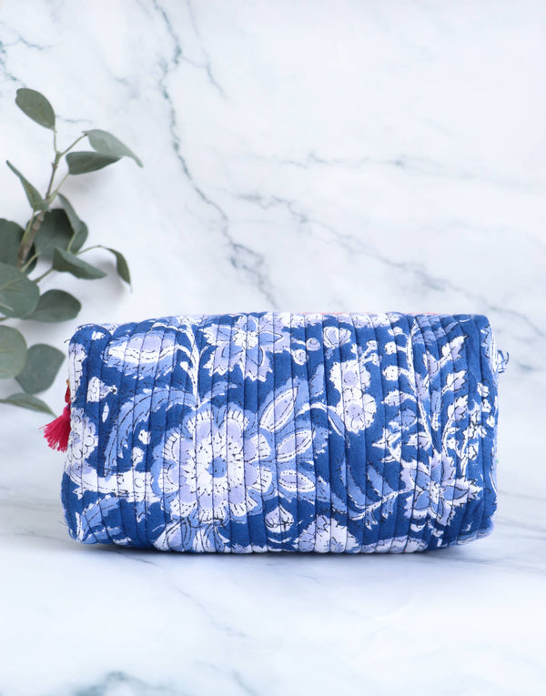 Floral Quilted Makeup Travel Toiletry Bag