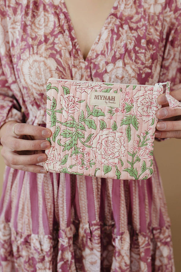 Bunny Rose Quilted Coin Pouch | Mini Wallet | Purse Organizer