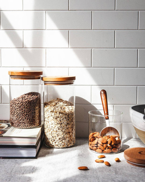 Airtight Glass Storage Canister with Beechwood Lid for Kitchen or Bathroom