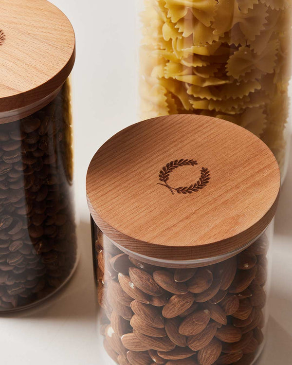 Airtight Glass Storage Canister with Beechwood Lid for Kitchen or Bathroom