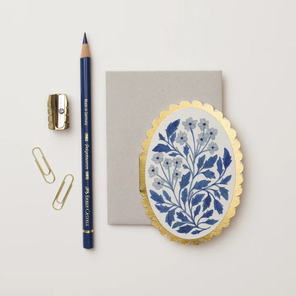 Mini Card - Blue Botanical Flora Scalloped