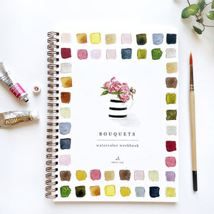 Emily Lex Studio Bouquets Watercolor Workbook with floral painting illustrations and step-by-step instructions for beginners