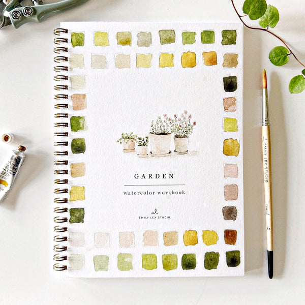 Emily Lex Studio Garden Watercolor workbook genuine 110lb cotton paper spiral bound DIY learn to watercolor painting how to with botanical sketches inside to guide your study