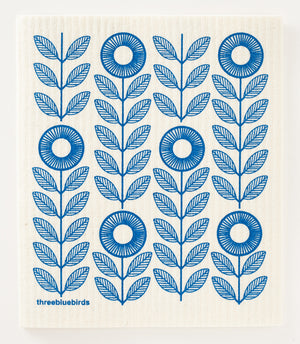 Blue Scandi Flowers Swedish dishcloth eco-friendly reusable dish towel kitchen decor for mid century modern home 