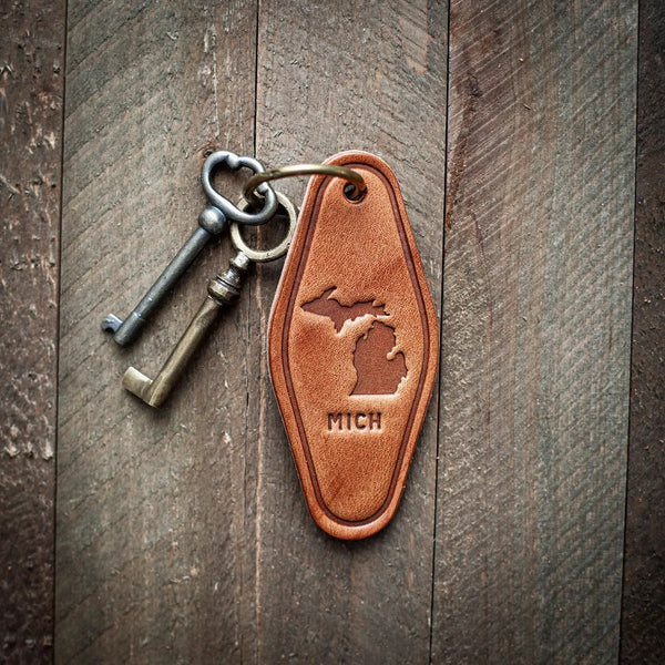 State of Michigan - Leather Keychain