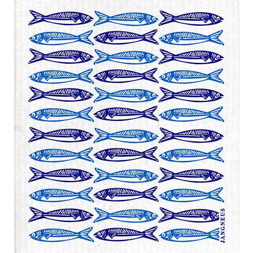 Swedish Dish Cloth - Sardines Blue Folk Print