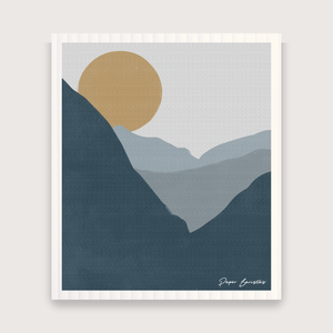 Swedish Dish Cloth sunset mountains national park nature blue gold 