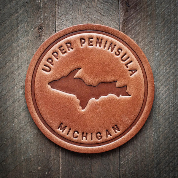 Upper Peninsula of Michigan Leather Coaster