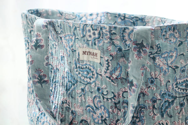 Reversible Quilted Tote Bag - Teal Paisley & Blue Thistle Print | Laptop Tote