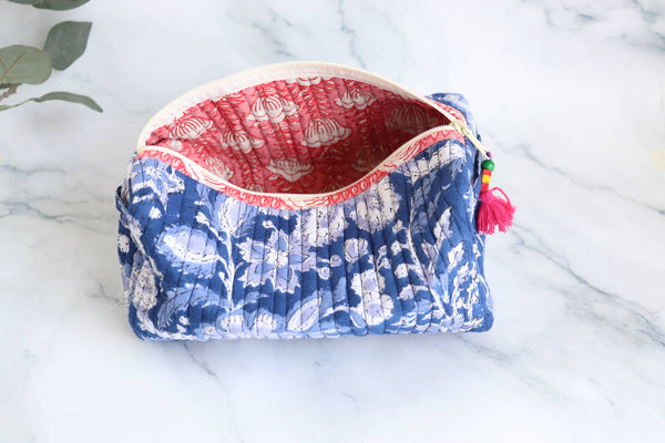 Floral Quilted Makeup Travel Toiletry Bag