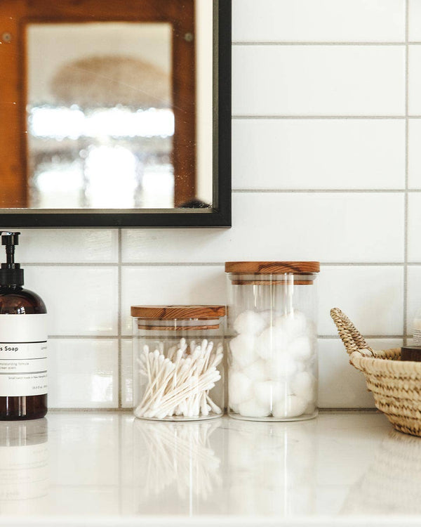 Airtight Glass Storage Canister with Beechwood Lid for Kitchen or Bathroom