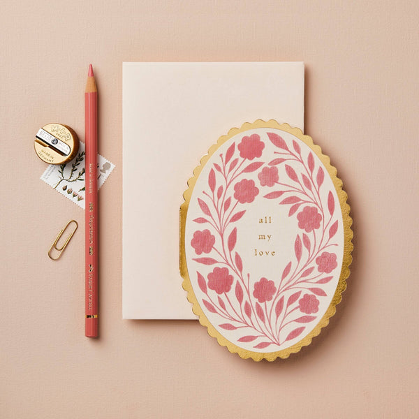 All My Love - Oval Floral Greeting Card - Little Flower Soap Co