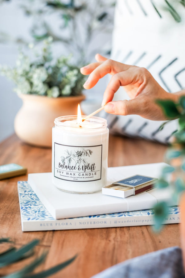 Balance and Uplift Essential Oil - 8oz Soy Wax Candle - Little Flower Soap Co