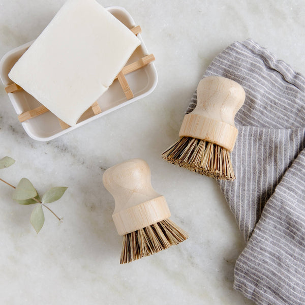 Bamboo Pot Scrubber Brush With Wide Handle | Eco Friendly - Little Flower Soap Cobamboobamboo switchbathroom decorcleaning