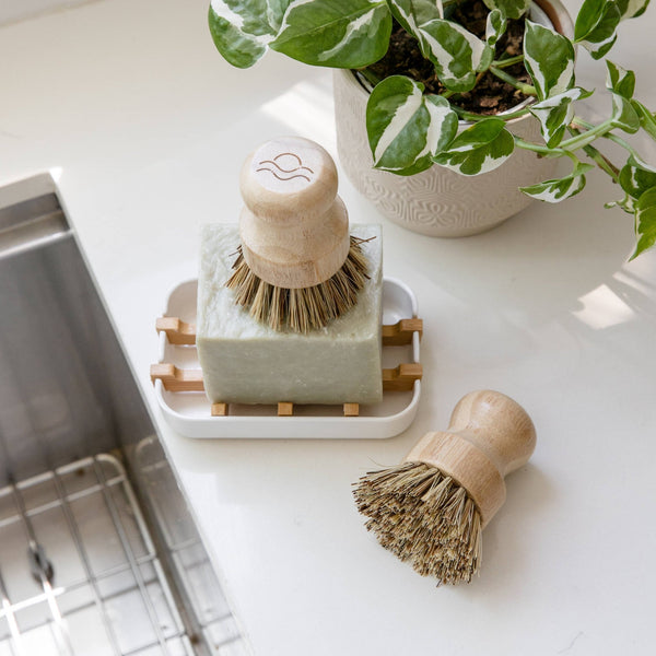 Bamboo Pot Scrubber Brush With Wide Handle | Eco Friendly - Little Flower Soap Cobamboobamboo switchbathroom decorcleaning